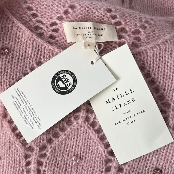 Sezane FEDERICA JUMPER Mohair Knit Long Sleeve Crew Neck Embellished Size S NWT - Picture 8 of 12